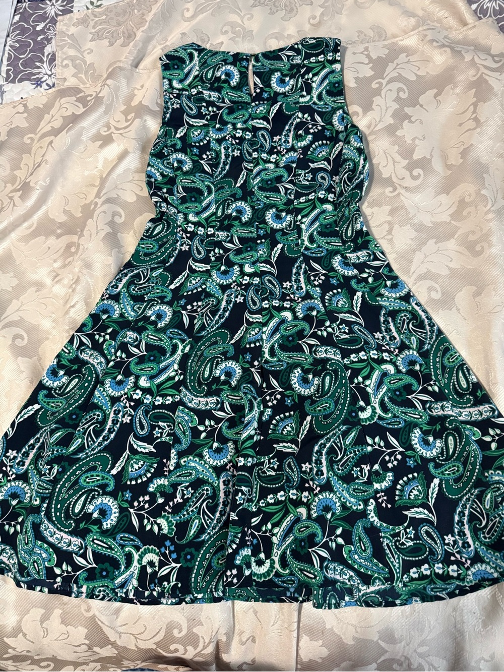 Tommy Hilfiger Paisley Fit & Flare Dress Size 0 Navy Green Sleeveless - Picture 6 of 13